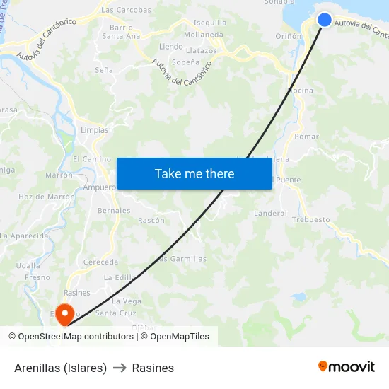 Arenillas (Islares) to Rasines map