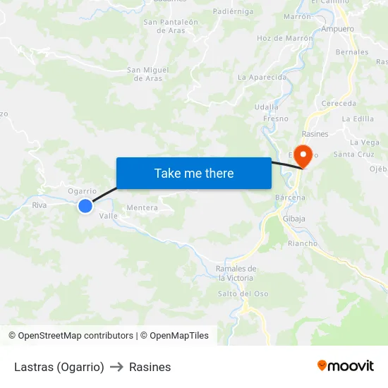 Lastras (Ogarrio) to Rasines map