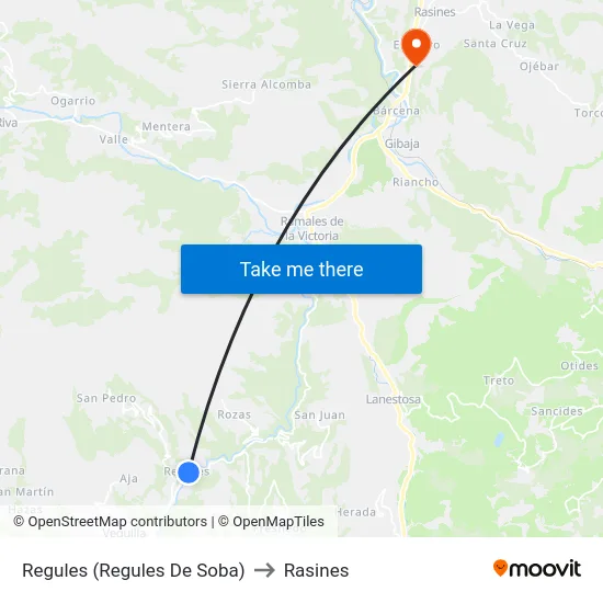 Regules (Regules De Soba) to Rasines map