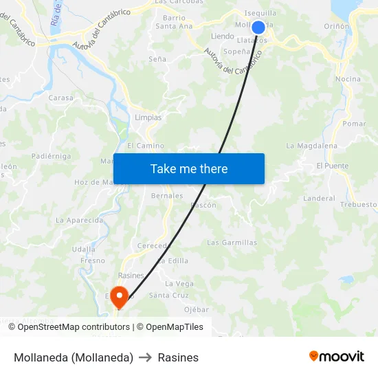 Mollaneda (Mollaneda) to Rasines map