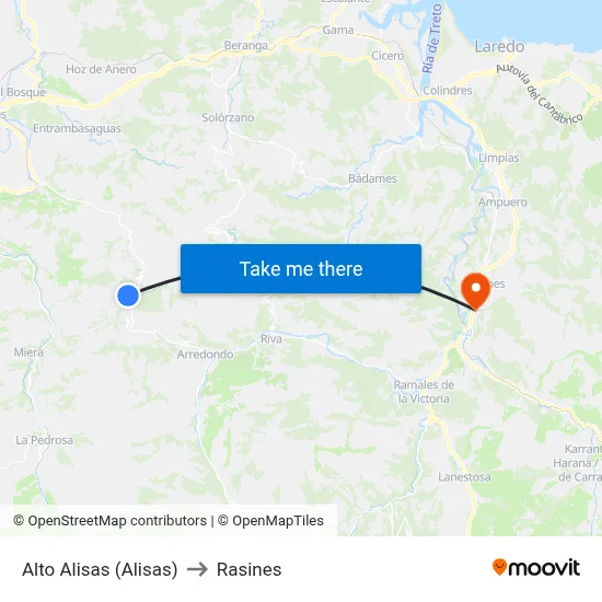 Alto Alisas (Alisas) to Rasines map