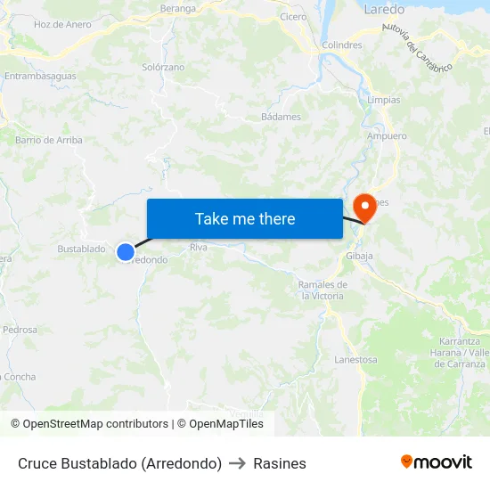 Cruce Bustablado (Arredondo) to Rasines map