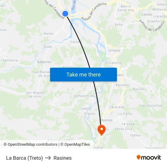 La Barca (Treto) to Rasines map