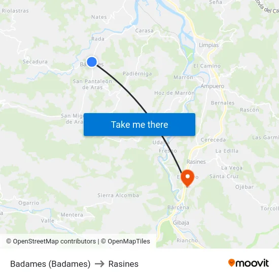 Badames (Badames) to Rasines map