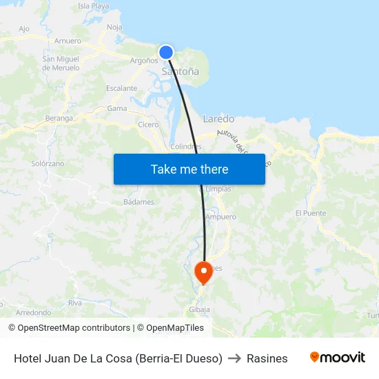 Hotel Juan De La Cosa (Berria-El Dueso) to Rasines map