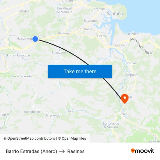 Barrio Estradas (Anero) to Rasines map