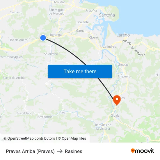 Praves Arriba (Praves) to Rasines map