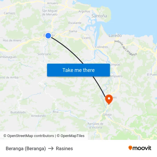 Beranga (Beranga) to Rasines map