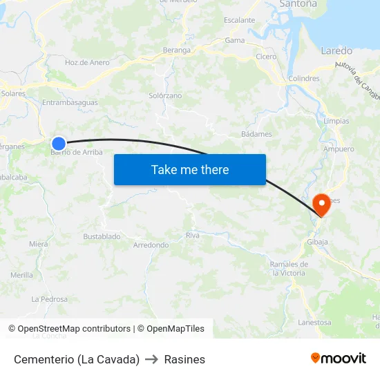 Cementerio (La Cavada) to Rasines map