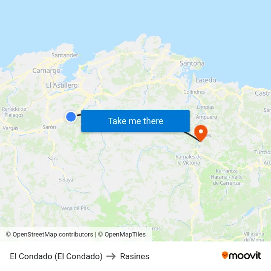 El Condado (El Condado) to Rasines map