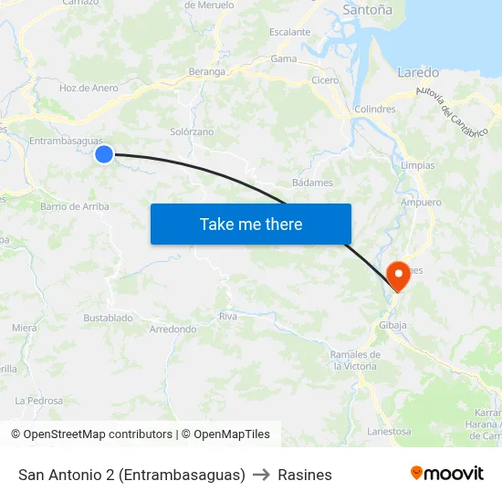 San Antonio 2 (Entrambasaguas) to Rasines map