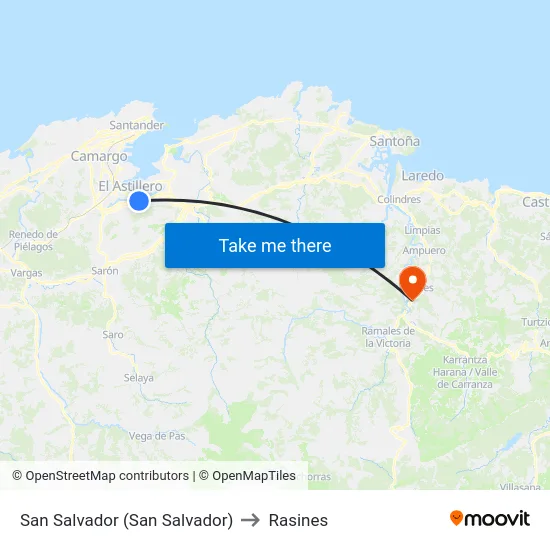 San Salvador (San Salvador) to Rasines map