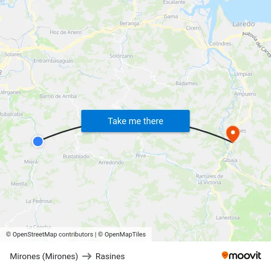 Mirones (Mirones) to Rasines map
