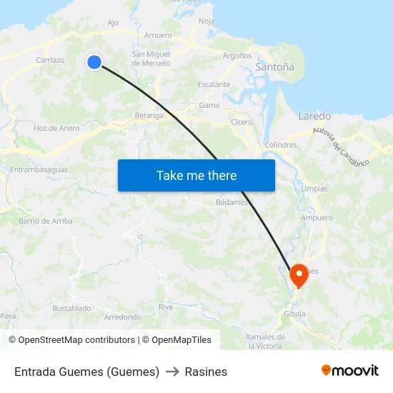 Entrada Guemes (Guemes) to Rasines map