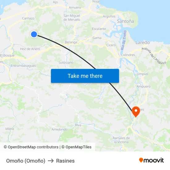 Omoño (Omoño) to Rasines map