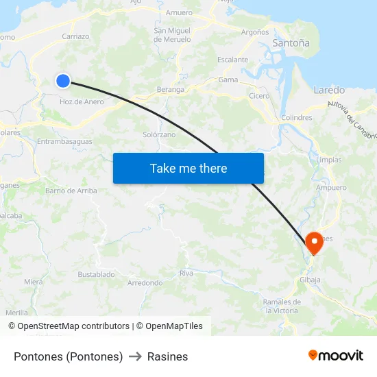 Pontones (Pontones) to Rasines map