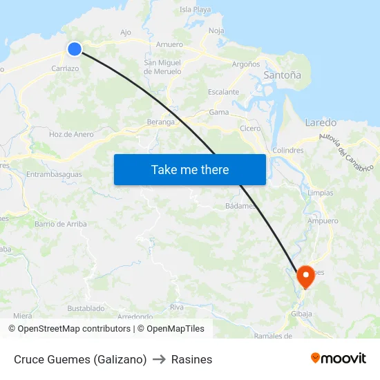 Cruce Guemes (Galizano) to Rasines map