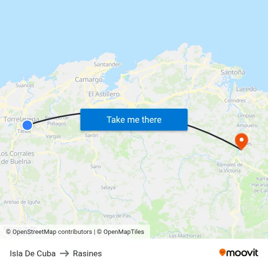 Isla De Cuba to Rasines map