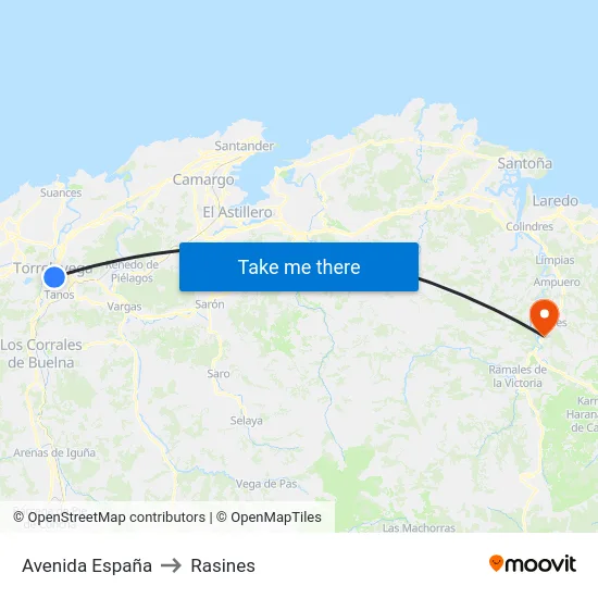 Avenida España to Rasines map