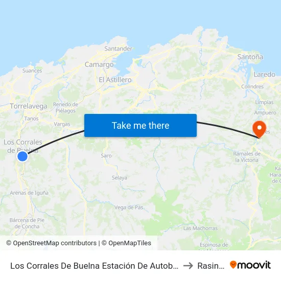 Los Corrales De Buelna Estación De Autobuses to Rasines map