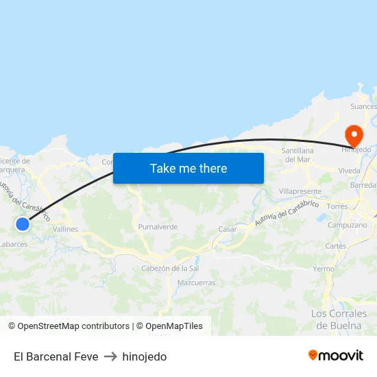 El Barcenal Feve to hinojedo map