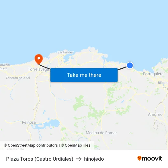Plaza Toros (Castro Urdiales) to hinojedo map