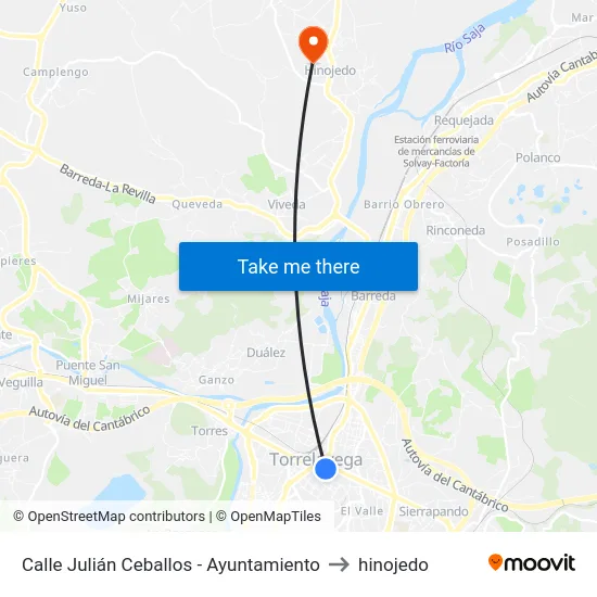 Calle Julián Ceballos - Ayuntamiento to hinojedo map