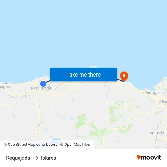 Requejada to Islares map
