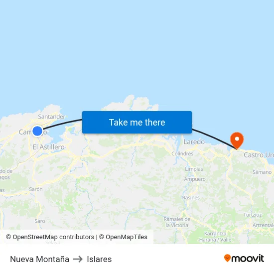 Nueva Montaña to Islares map