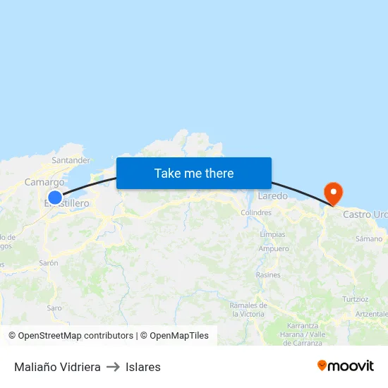 Maliaño Vidriera to Islares map