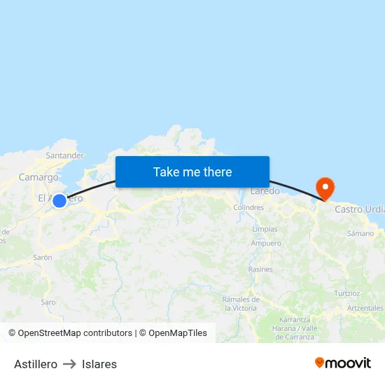 Astillero to Islares map