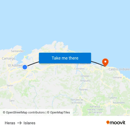 Heras to Islares map