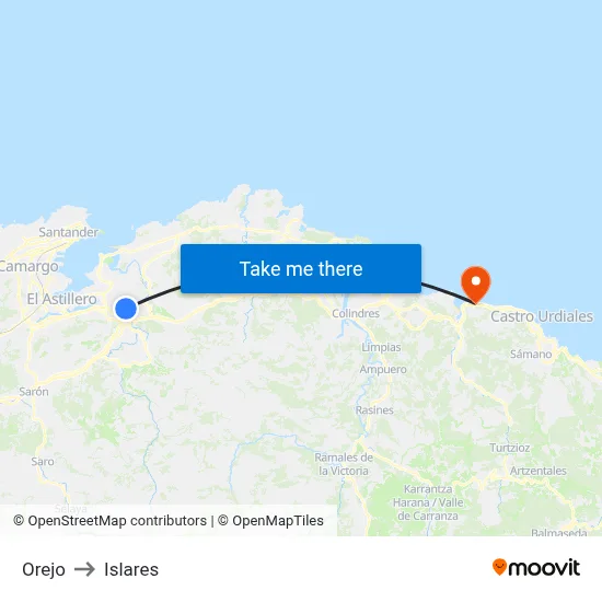 Orejo to Islares map