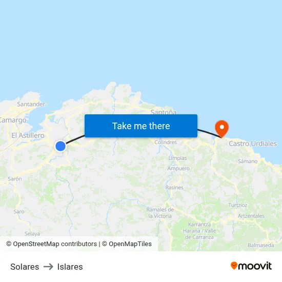 Solares to Islares map