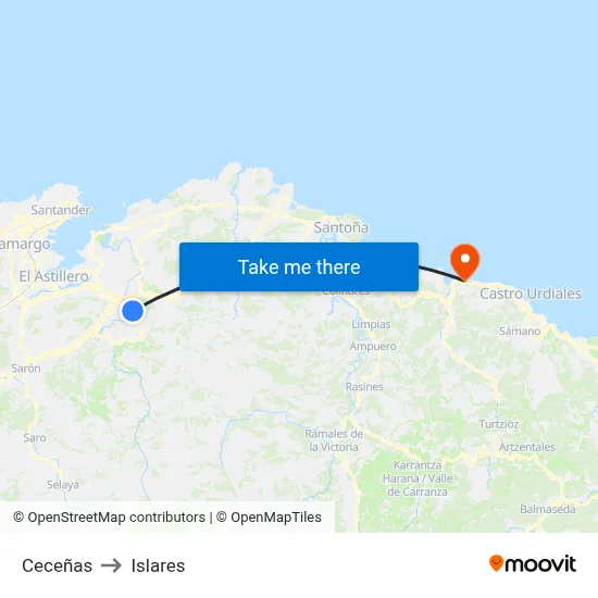 Ceceñas to Islares map