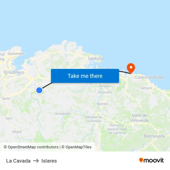 La Cavada to Islares map