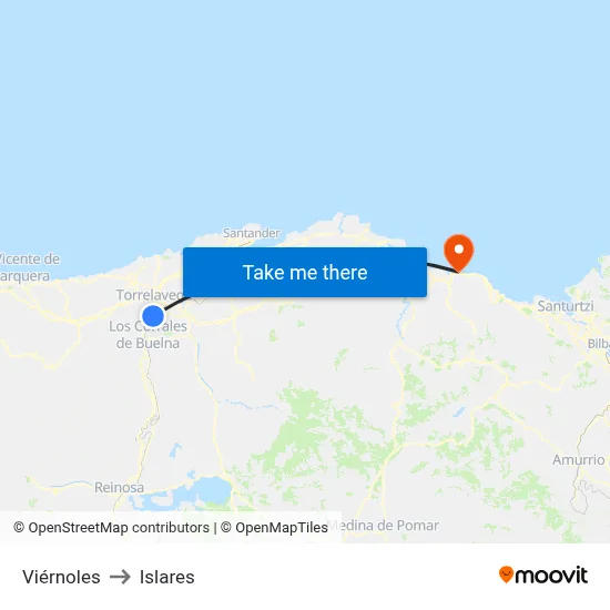 Viérnoles to Islares map
