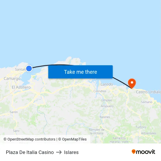Plaza De Italia Casino to Islares map