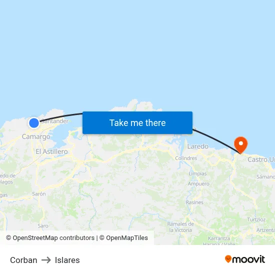 Corban to Islares map