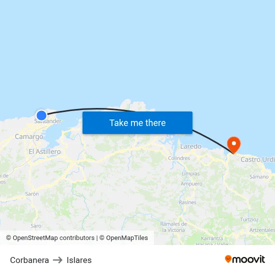 Corbanera to Islares map