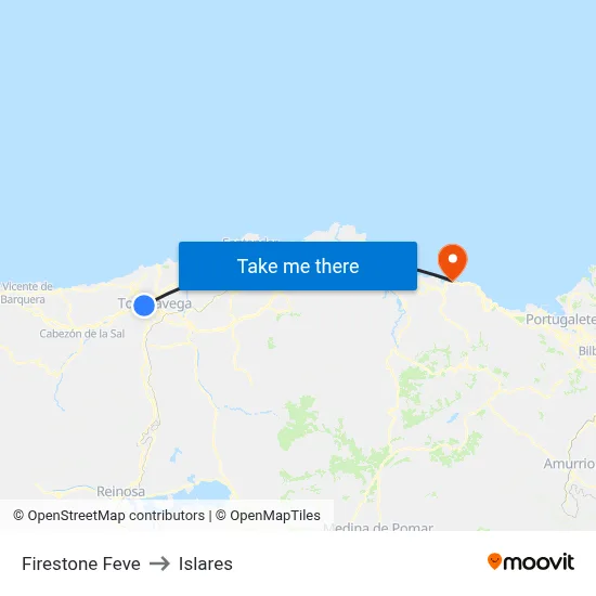 Firestone Feve to Islares map