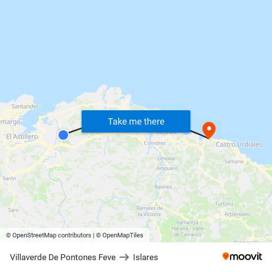 Villaverde De Pontones Feve to Islares map