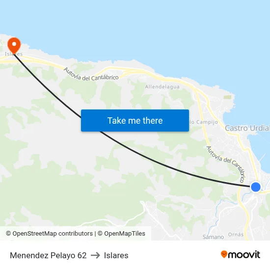 Menendez Pelayo 62 to Islares map