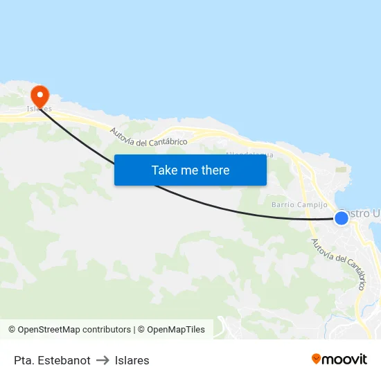 Pta. Estebanot to Islares map