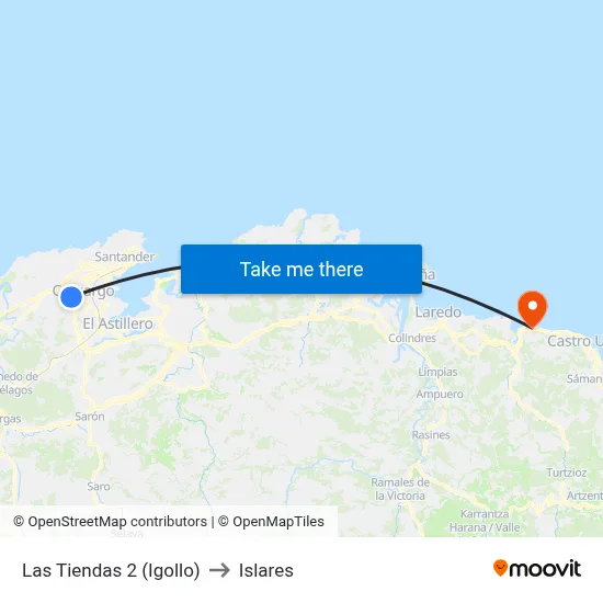 Las Tiendas 2 (Igollo) to Islares map