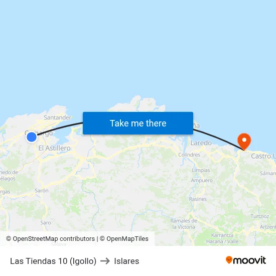 Las Tiendas 10 (Igollo) to Islares map