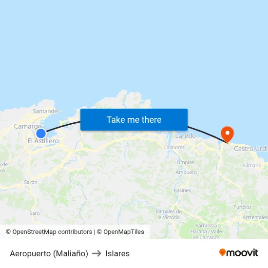 Aeropuerto (Maliaño) to Islares map
