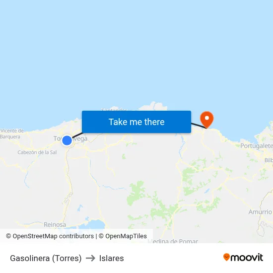 Gasolinera (Torres) to Islares map