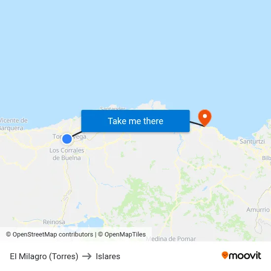 El Milagro (Torres) to Islares map