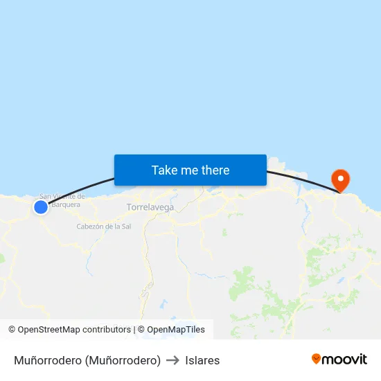 Muñorrodero (Muñorrodero) to Islares map